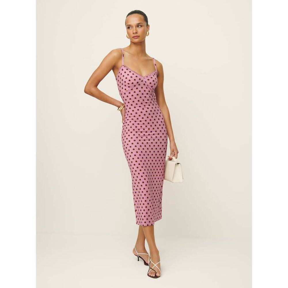 Reformation Pink Polka Dot Midi Dress